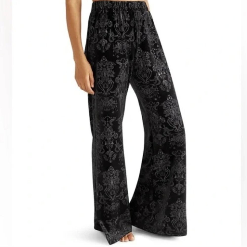 New Beyond Yoga Best Dress Pant in Black Textured Velvet Wide Leg Flare Small